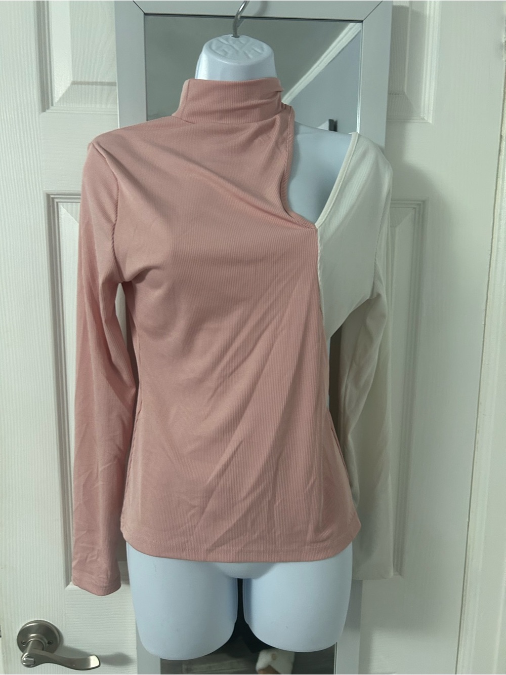 SHEIN Pink and Cream Asymmetric Long-Sleeve Top
